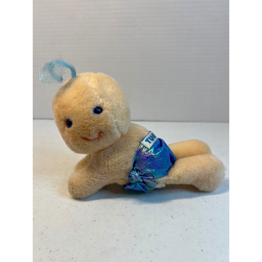 Vintage 1984 Hallmark Hug-a-Bunch Tuggins Plush Baby Doll Blue Hair 6.5 inch
